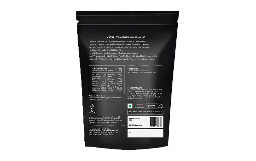 Unsnack Low-Carb Masala Almonds    Pack  50 grams